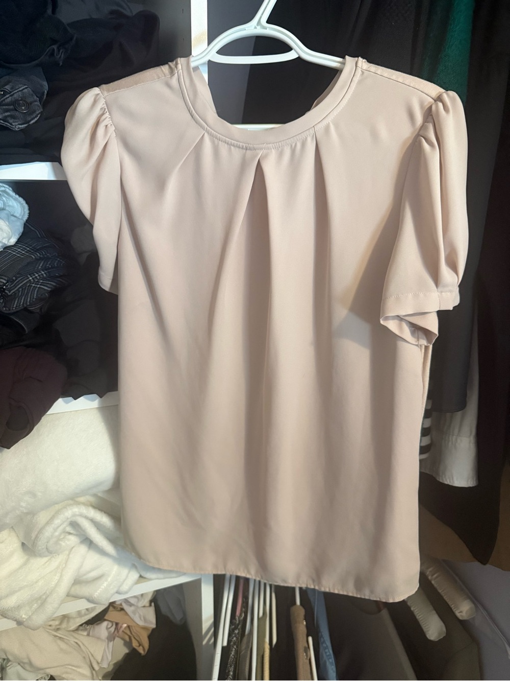 RW&CO. Puff Sleeve Blouse in Blush Pink
